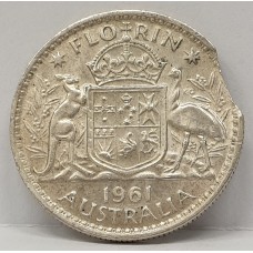 AUSTRALIA 1961 . FLORIN . ERROR . BITTEN EDGE